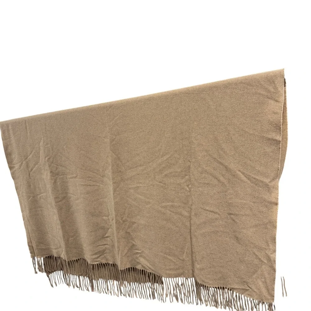 Williams Sonoma Throw Blanket Womens OS Fringe Camel Cashmere Classic